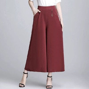 Cap Point red / M Elegant Oversize Calf-Length Wide Leg Pants Skirt