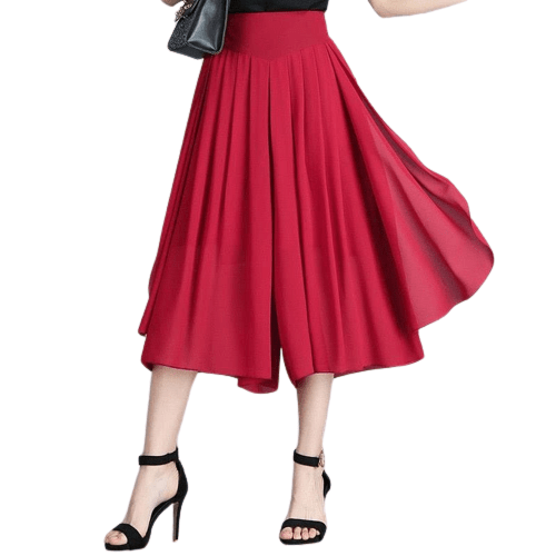 Cap Point red / M Elegant Summer Chiffon High Waist Wide Leg Skirt Pants