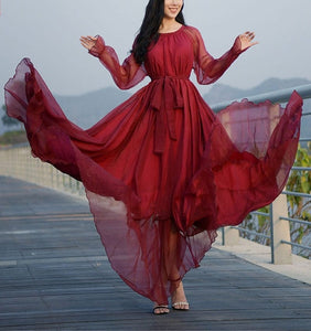 Cap Point Red / M Eliana Elegant Flowy High Quality Maxi Dress