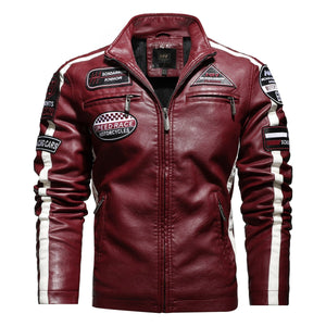 Cap Point Red / M Leather Embroidered Aviator Men Motorcycle Jacket