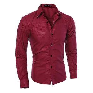 Cap Point Red / M Mens Argyle Luxury Business Button Front Long Sleeve Shirt