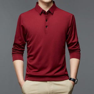 Cap Point Red / M Mens Business casual long-sleeved polo shirt with turn-ups