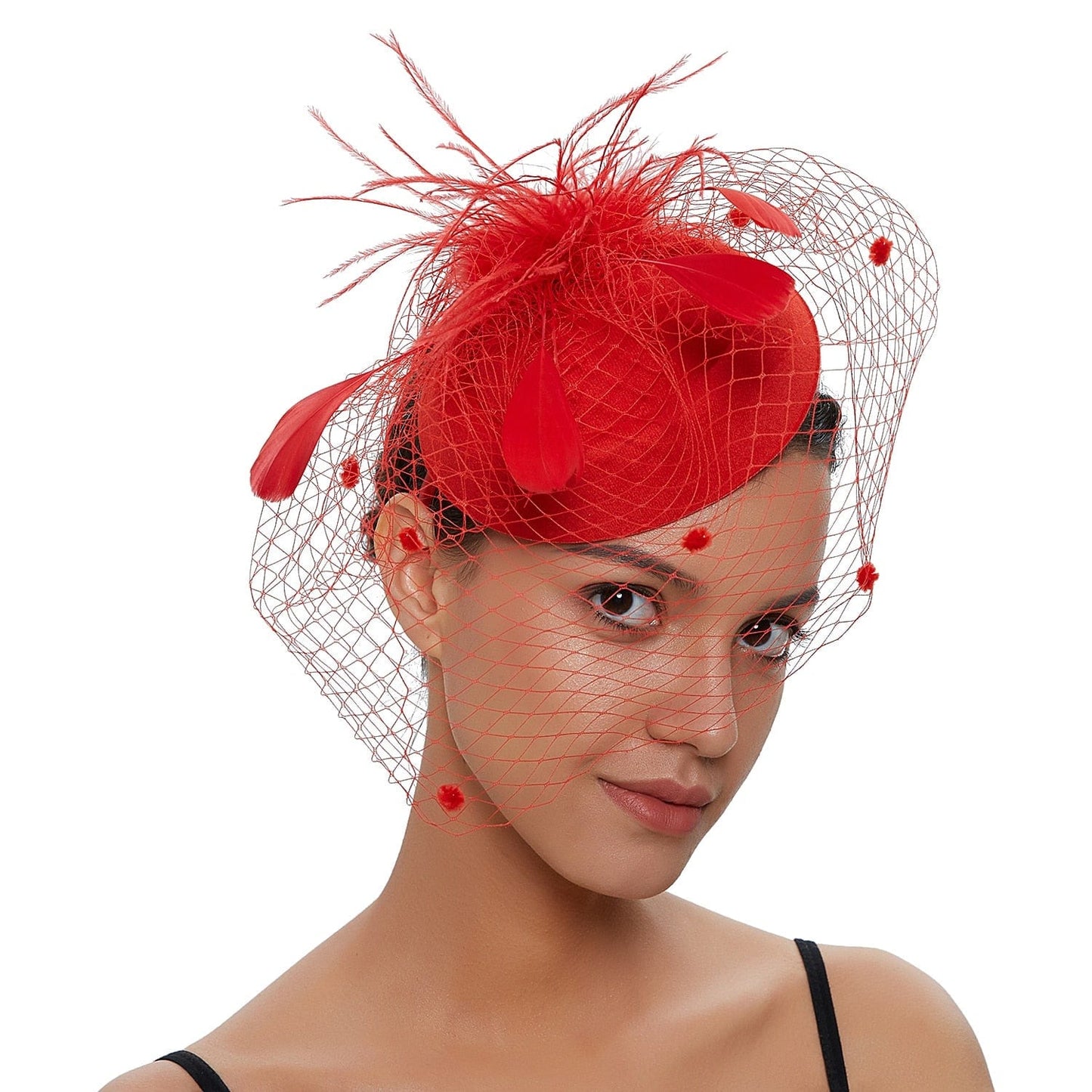 Cap Point Red Mirva Chic Cocktail Wedding Party Church Headpiec Hat Fascinators