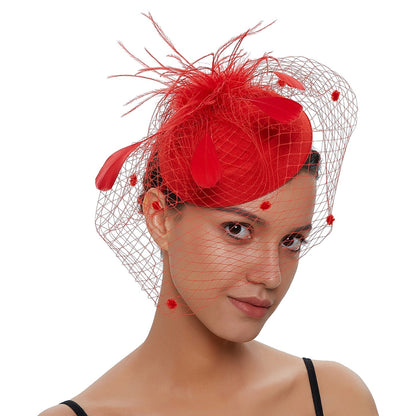 Cap Point Red Mirva Chic Cocktail Wedding Party Church Headpiec Hat Fascinators