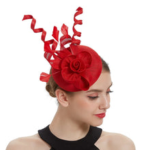 Load image into Gallery viewer, Cap Point red Mirva Hat Cocktail Tea Party Kentucky Derby Feather Fascinators
