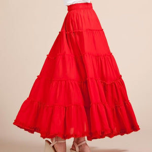 Cap Point Red / One size Belline Vintage Long Elastic Waist Boho Maxi Skirt