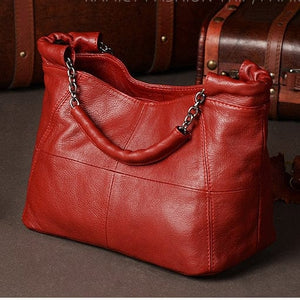 Cap Point Red / One size Denise European Style Fashion Lady Chain Soft Genuine Leather Tote Bag