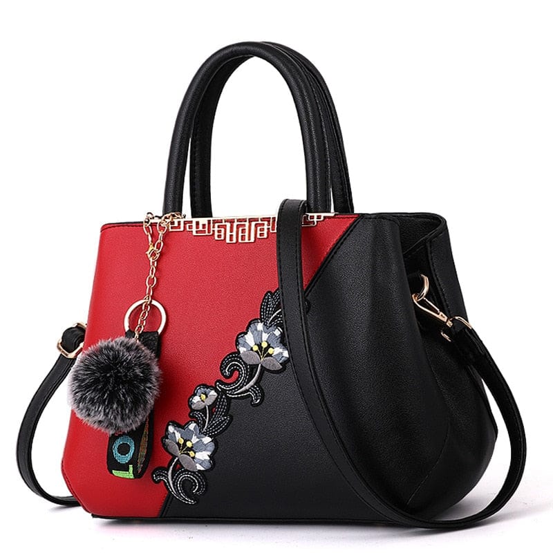 Cap Point Red / One size Denise Leather Embroidered Messenger Tote Bag