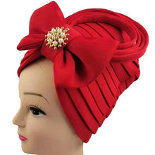 Load image into Gallery viewer, Cap Point Red / One Size Fashionable Draped Hat for Women with Bow Beanie
