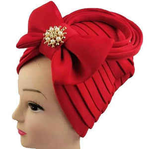 Cap Point Red / One Size Fashionable Draped Hat for Women with Bow Beanie