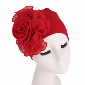 Cap Point Red / One size fits all New Large Flower Stretch Head Scarf Hat