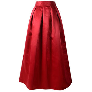 Cap Point Red / One Size Maxi long flared high waisted pleated skater skirt