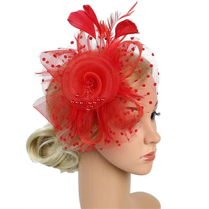 Cap Point Red Pamela Bridal Wedding Party Fascinator Veil Hat
