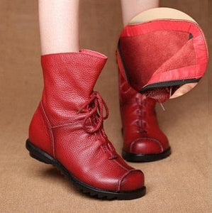 Cap Point red Plush / 5 Jalil Genuine Leather Plush Retro Boots