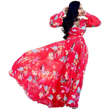 Load image into Gallery viewer, Cap Point Red / S Benita Summer V-Neck Print Sashes Long Maxi Dress
