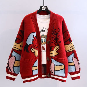 Cap Point red / S Bernice Lazy wind loose versatile thickened knitted cardigan sweater coat hoodies