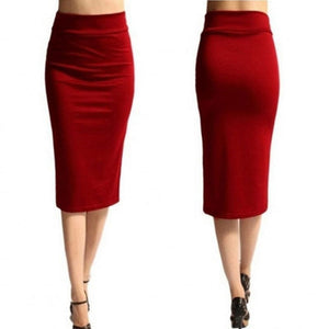 Cap Point red / S Brigitte Stretch High Waist Mid-Calf Pencil Bodycon Midi Skirt