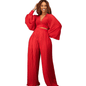 Cap Point Red / S Cap Point Pleated Set Crop Top High Waist Wide Leg Pants