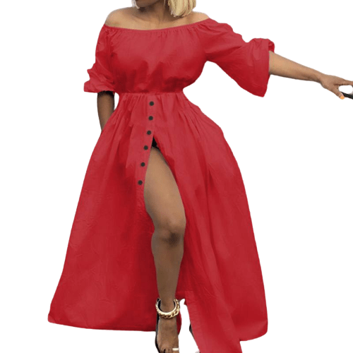 Cap Point Red / S Carla Sexy Off Shoulder High Split Maxi Dress
