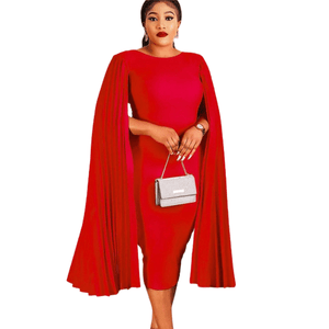 Cap Point Red / S Constancia Elegant Pleated Cloak Bodycon Dress