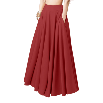 Cap Point Red / S Eleanne Elegant A-line High Waist Solid Maxi Skirt
