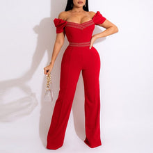 Load image into Gallery viewer, Cap Point Red / S Elianne Short Sleeve Off Shoulder Casual Jumpsuit
