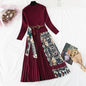 Cap Point red / XXL Elisa Knitted A-line Long Sleeve Pleated Sweater Dress