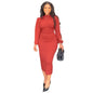 Cap Point Red / S Emilie Cut Out Lantern Long Sleeve Bodycon Bandage Croset Long Maxi Dress