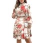 Cap Point Red / S Floral Print Turtleneck Lantern Sleeve Ruffle Mini Dress