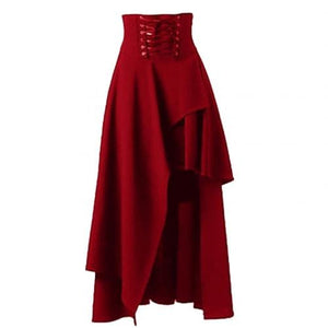 Cap Point Red / S Helen Vintage Irregular High Waist Lace Up Maxi Skirt