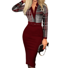 Load image into Gallery viewer, Cap Point Red / S Houndstooth V-Neck Bodycon Work Dress with Belt
