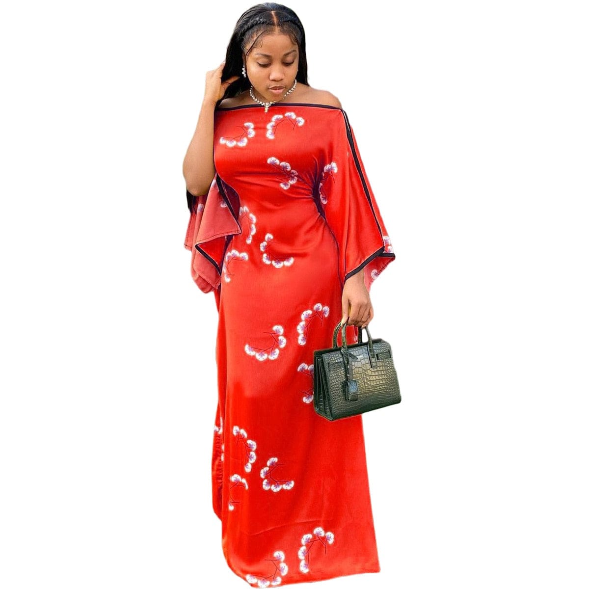 Cap Point Red / S Jenny High-end Slash Neck Full Sleeve Chiffon Maxi Dress
