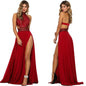 Cap Point Red / S Maria Evening Long  Sleeveless Backless High Split Party Dress