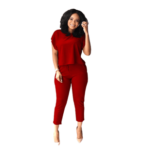 Cap Point Red / S New Solid Color Fabulous Casual Set  Shirt & pants
