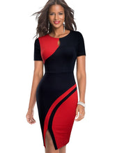 Load image into Gallery viewer, Cap Point Red / S Nice-forever New Elegant Stylish Contrast Color Patchwork Office Work Dress

