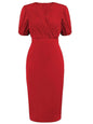 Cap Point Red / S Olivia Gorgeous Pencil Short Sleeve Bodycon Vintage Wrap Bodycon Dress