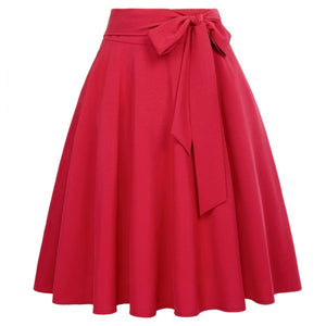 Cap Point Red / S Perline Belle Poque High Waist Self-Tie Bow-Knot Embellished  A-Line Skirt