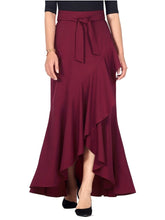 Load image into Gallery viewer, Cap Point Red / S Perline High Waist Wrap Asymmetrical Ruffle Mermaid Maxi Skirt
