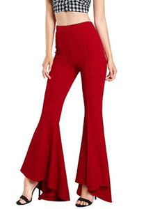 Cap Point Red / S Phinea Bell Bottom Wide Leg Flare Stretch High Waist irregular Palazzo Pants