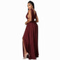 Cap Point Red / S Plain Sleeveless V-Neck Slit Maxi Dress
