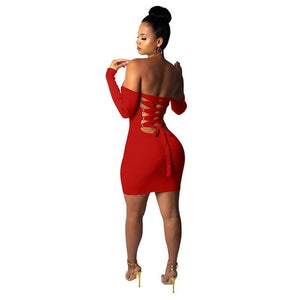 Cap Point Red / S Sexy Lace Up Off Shoulder Mini Dress