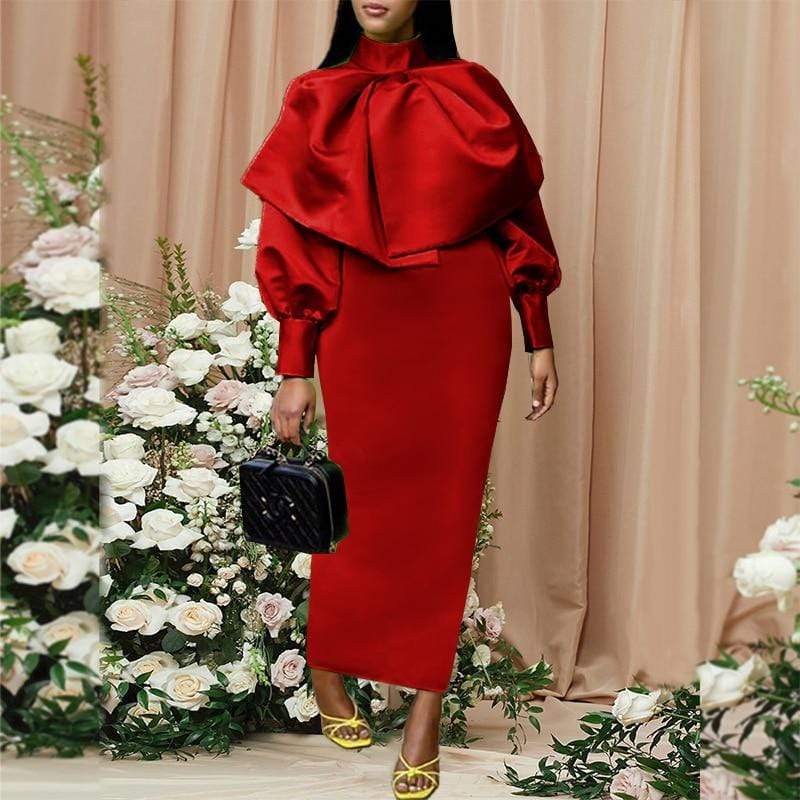 Cap Point Red / S Shiny Sequin High Neck Long Bodycon Christmas Dress