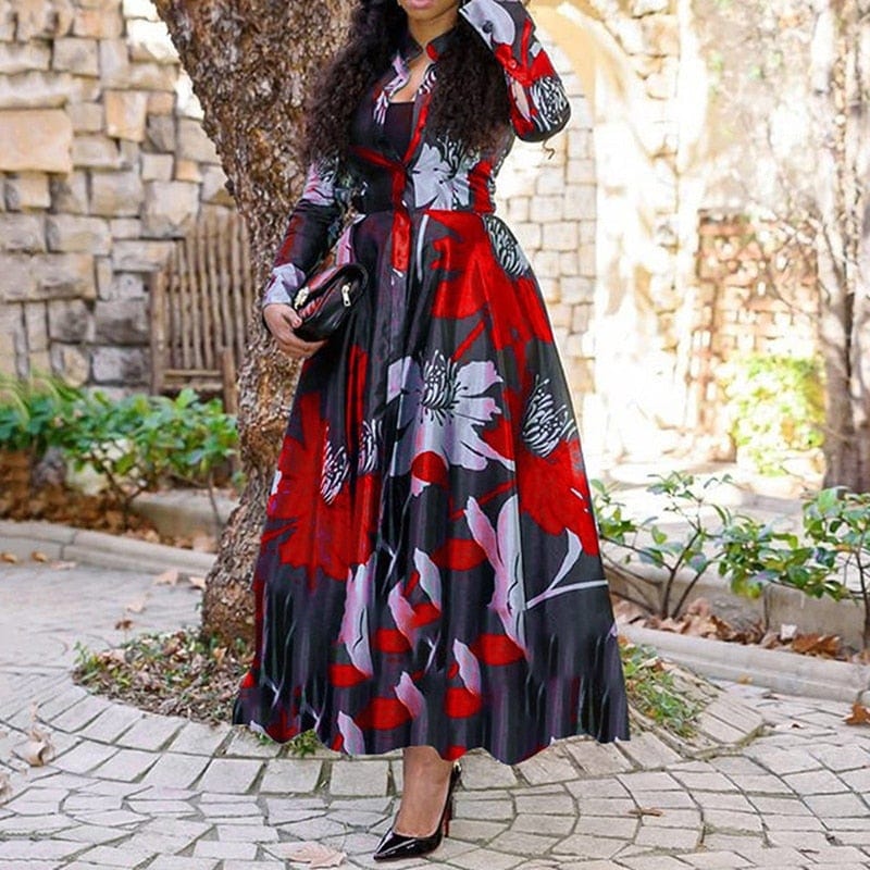 Cap Point Red / S Thembekile Elegant African Print Maxi Dress