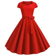 Load image into Gallery viewer, Cap Point Red / S Urielle Short Sleeve Square Collar Elegant Office Party Midi Dress with Belt
