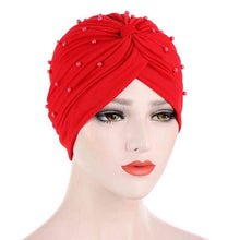 Load image into Gallery viewer, Cap Point Red Solid folds pearl inner hijab cap
