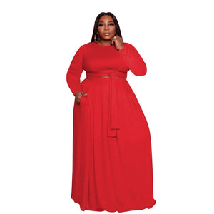 Cap Point Red / XL Allegra Plus Size 2 Piece Tall Waist Long Sleeve Maxi Skirt