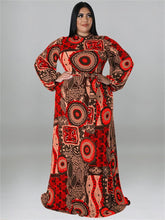 Load image into Gallery viewer, Cap Point Red / XL Doris Plus Size Elegant Long Sleeve Printed  Maxi Dress
