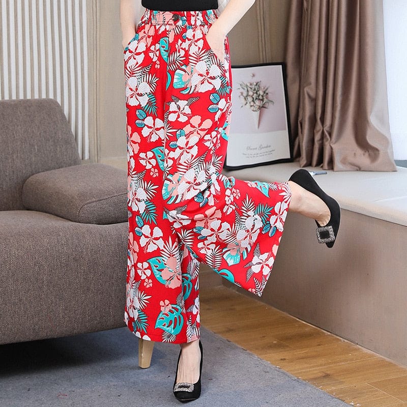 Cap Point Red / XL Michaeli Plaid Loose High Waist Ankle-Length Wide Leg Pants