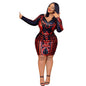 Cap Point Red / XL Sexy V-Neck Sequin Long Sleeve Dress