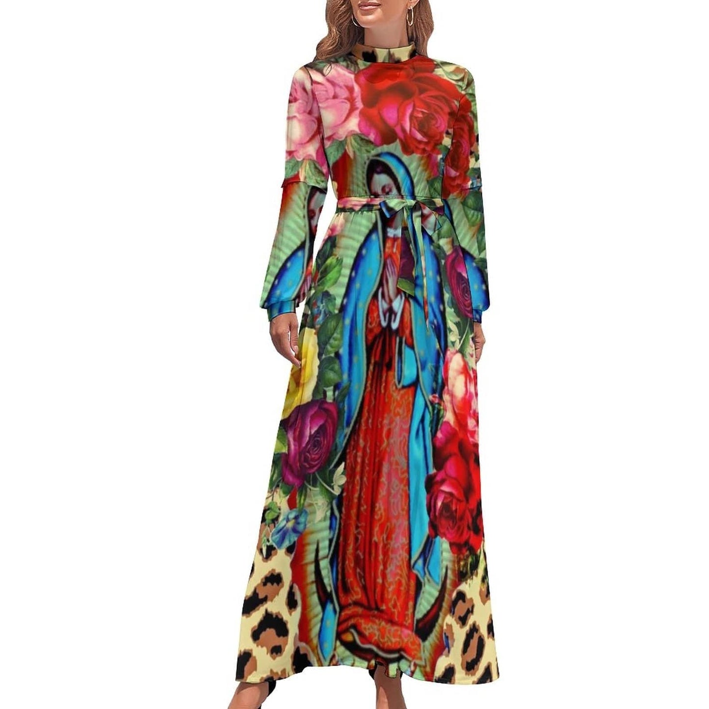 Cap Point red / XS Mary High Neck Long-Sleeve Boho Style Maxi Dress